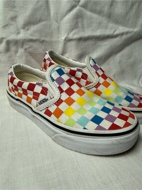 Vans Kids Slip-On Rainbow Checkerboard Canvas Sneakers